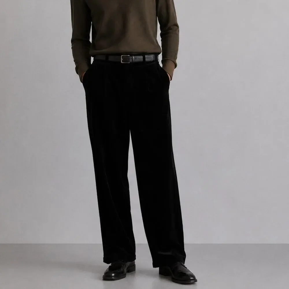 Polo By Ralph Lauren Velvet Men's Pants 33x32 Black Cotton Tapered Leg